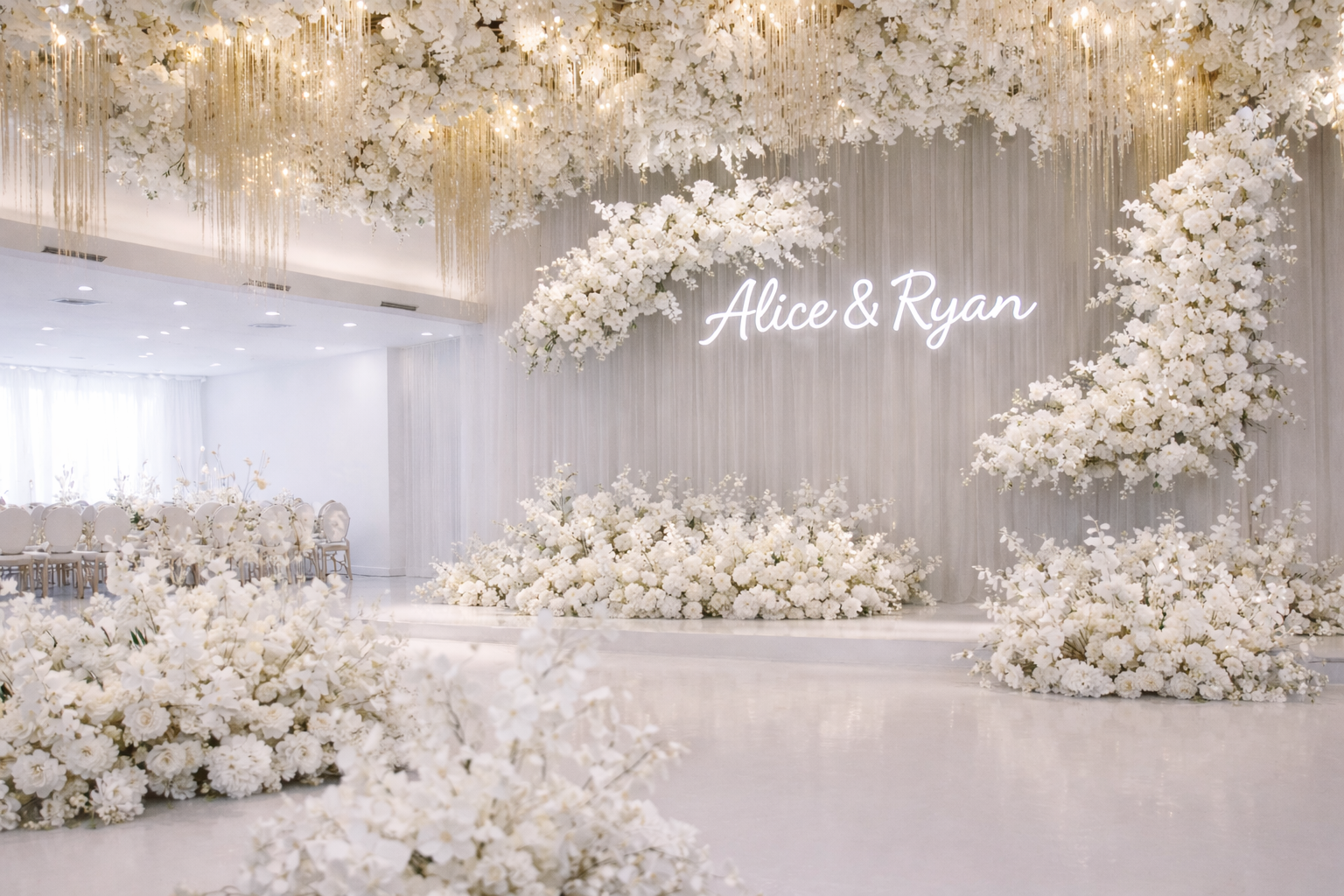 Custom wedding neon sign with “Alice & Ryan” in LED light