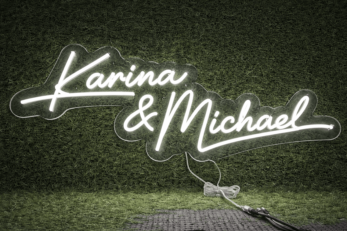 Close-up LED flex tubing forming logo