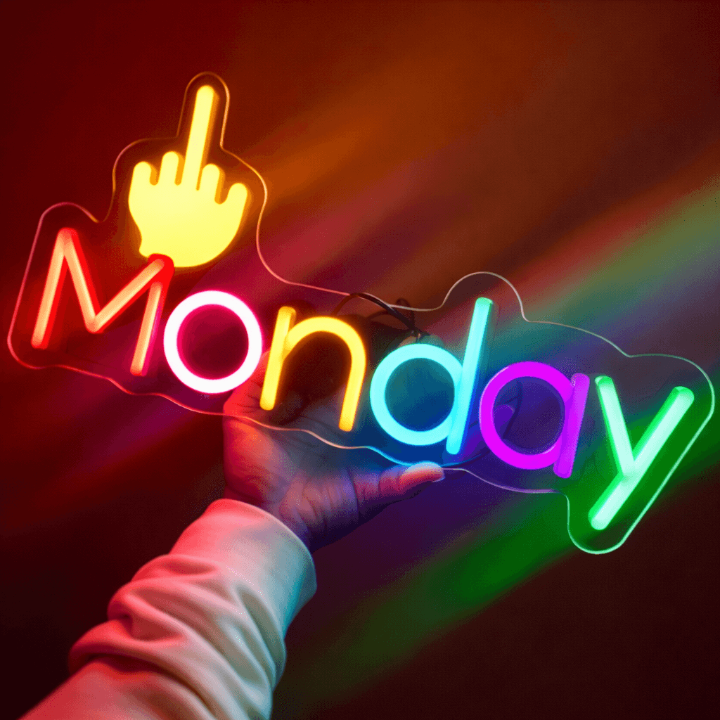 Multicolour LED Neon Sign saying Monday 