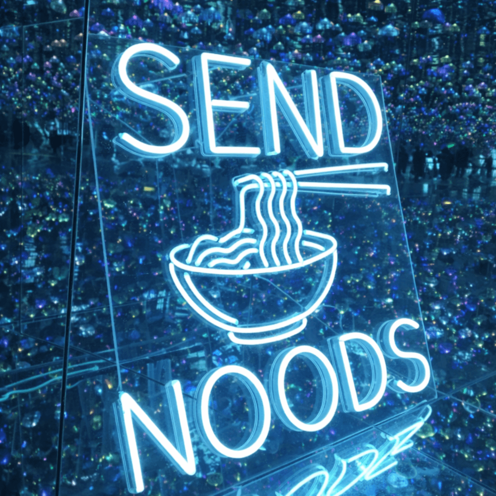 Send Noods Custom Neon Sign in Blue. Made for a restaurant in Melbourne.