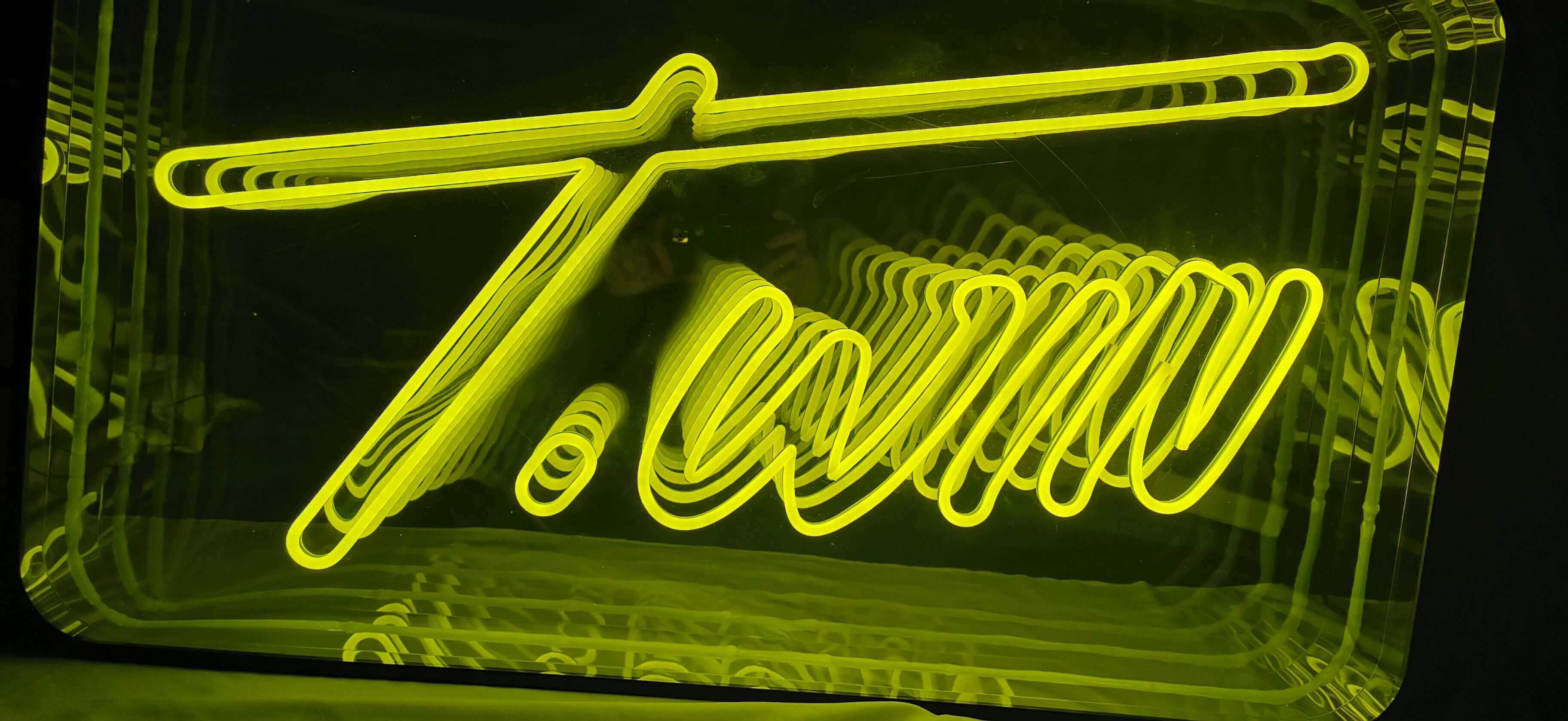 twin yellow neon light custom made on mirror backing