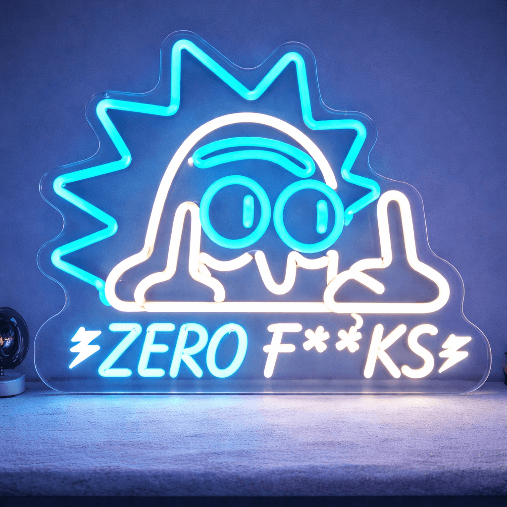 Zero Funny Neon Sign in LED Blue & White Tubing Grahpics